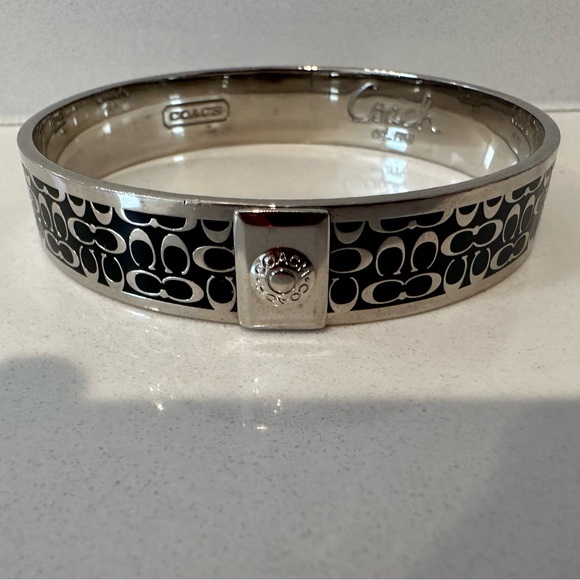 COACH Silver and Black Enamel Signature Cuff Bangle Bracelet - Picture 5 of 5